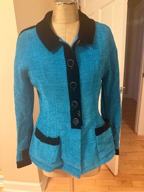 Karl Lagerfeld Turquoise Blue Tailored Jacket with Black Trim